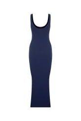 Askılı Yırtmaçlı Triko Elbise Lacivert - 4