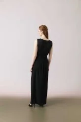 Büstiyerli Degaje Yaka Önden Yırtmaçlı Elbise Siyah - 2