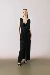 Büstiyerli Degaje Yaka Önden Yırtmaçlı Elbise Siyah - 1