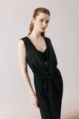 Büstiyerli Degaje Yaka Önden Yırtmaçlı Elbise Siyah - 3