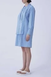 Yaka Detaylı Çizgili Günlük Elbise Mavi - Beyaz - 3