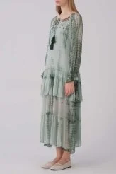 Yakası İşlemeli Otantik Uzun Kadın Elbise Standart Renk - 3