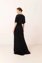 Yırtmaçlı Saten Elbise Siyah - 2