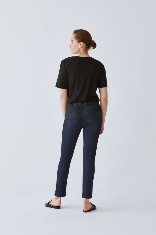 Şerit Detaylı Jean Kadın Pantolon Koyu Mavi - Roman