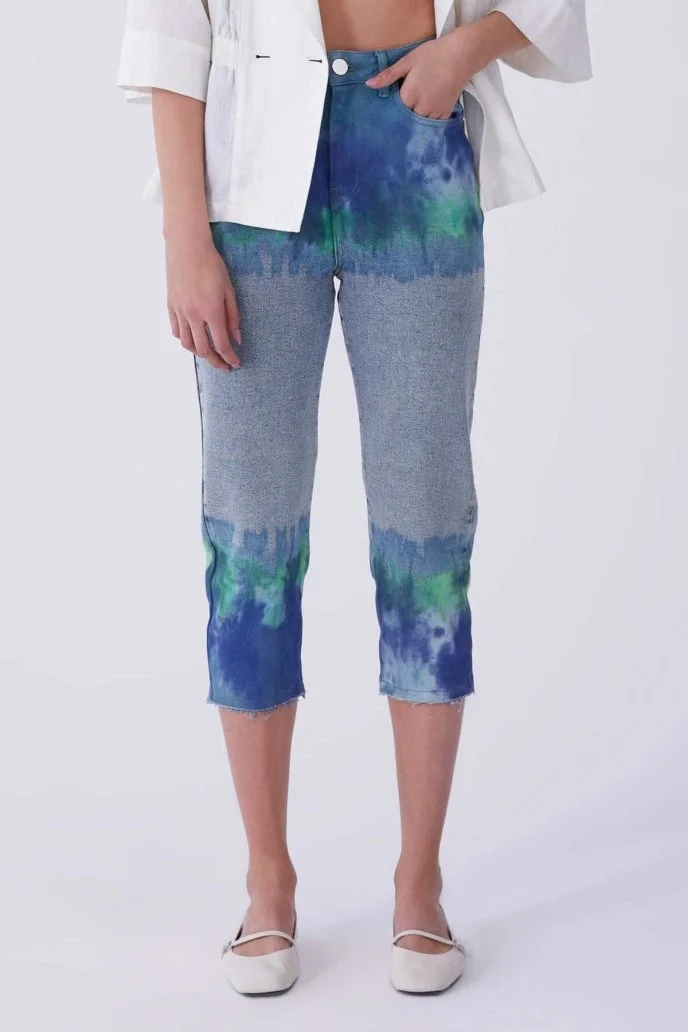 Batik Desen Denim Kadın Pantolon Standart Renk - 1