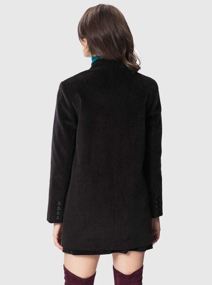  Cep Detaylı Kadife Kadın Ceket Siyah - 2