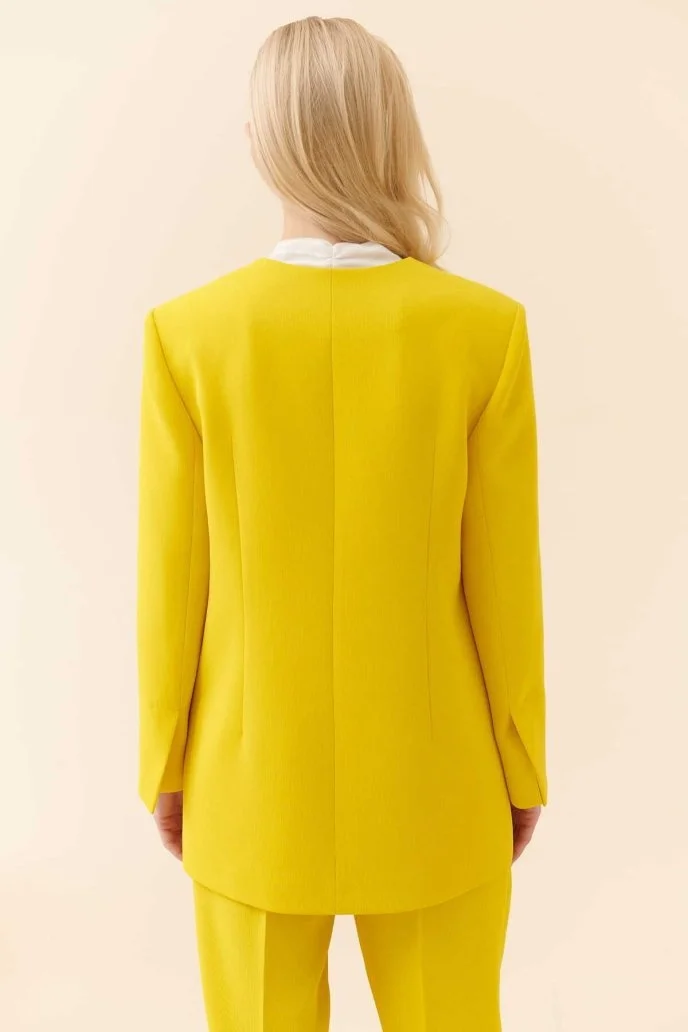  Kruvaze Krep Kadın Ceket Sarı - 2