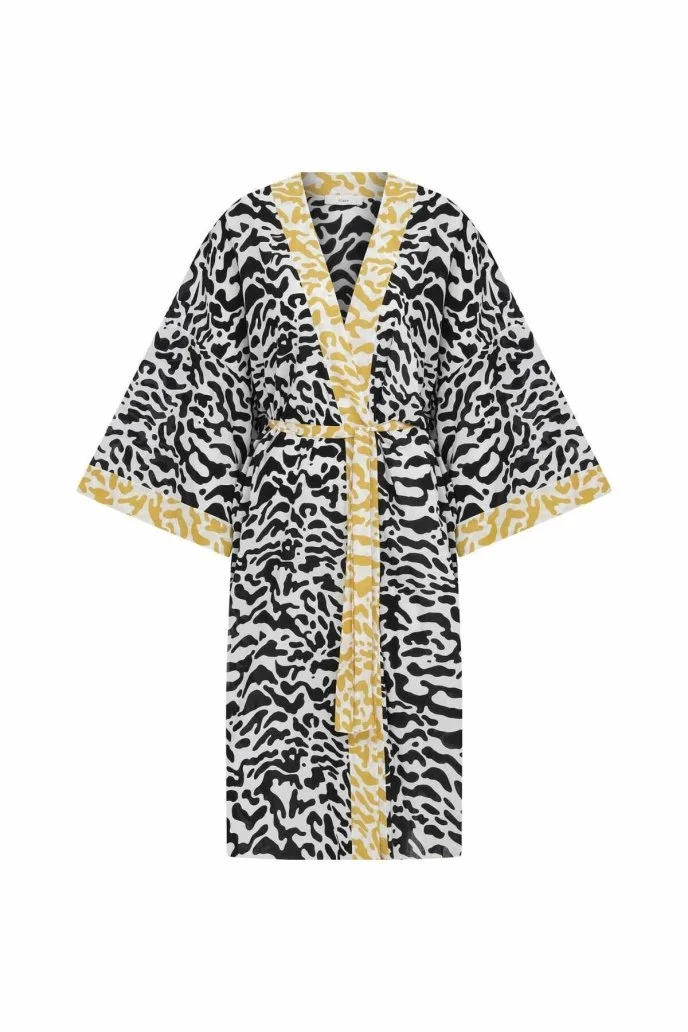Kuşaklı Zebra Desenli Kimono Standart Renk - 4