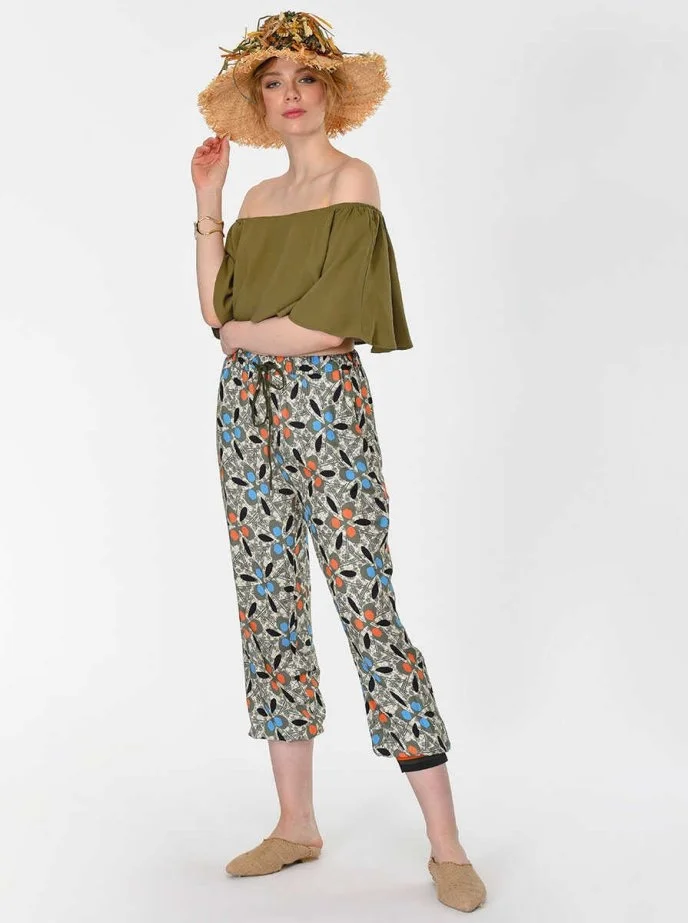 Paçası Lastikli Desenli Kadın Pantolon Standart Renk - 4