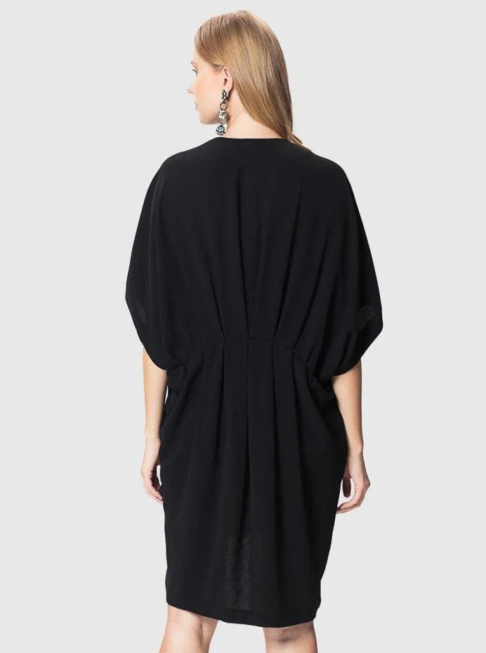 V Yaka Beli Boncuk İşlemeli Elbise Siyah - 2