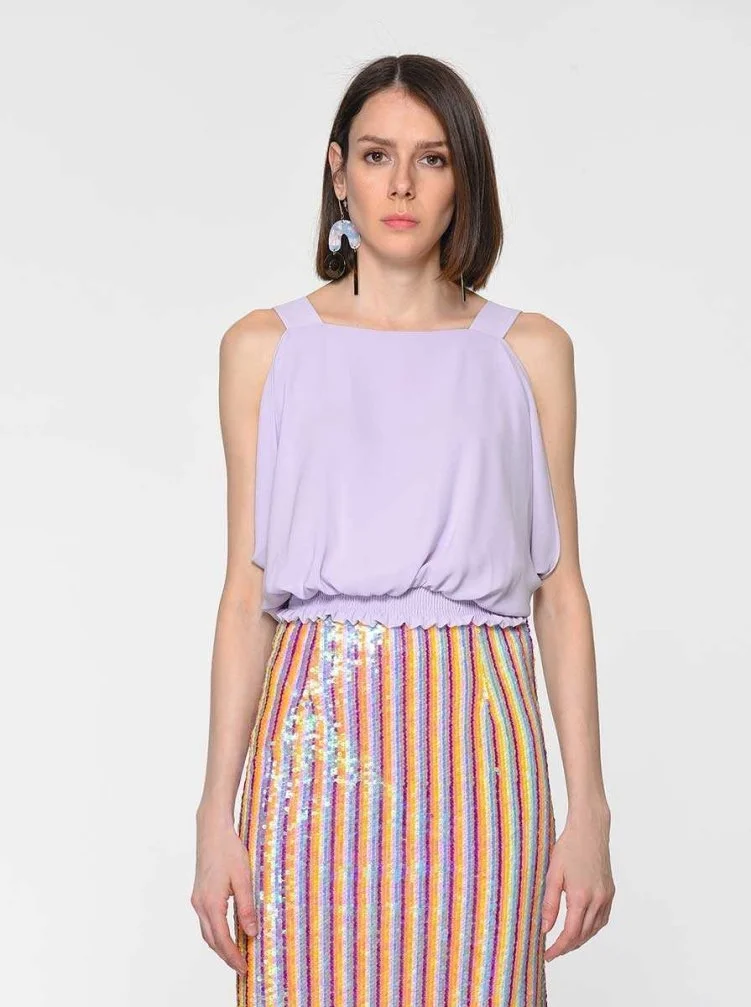 Bel Lastikli Bluz Lila - 3