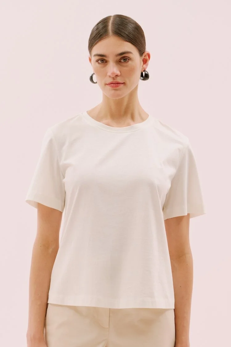 Bisiklet Yaka Kısa Kol Örme T-Shirt Bej - 3
