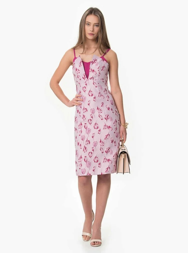 Çiçek Desenli Midi Elbise Pembe - 3