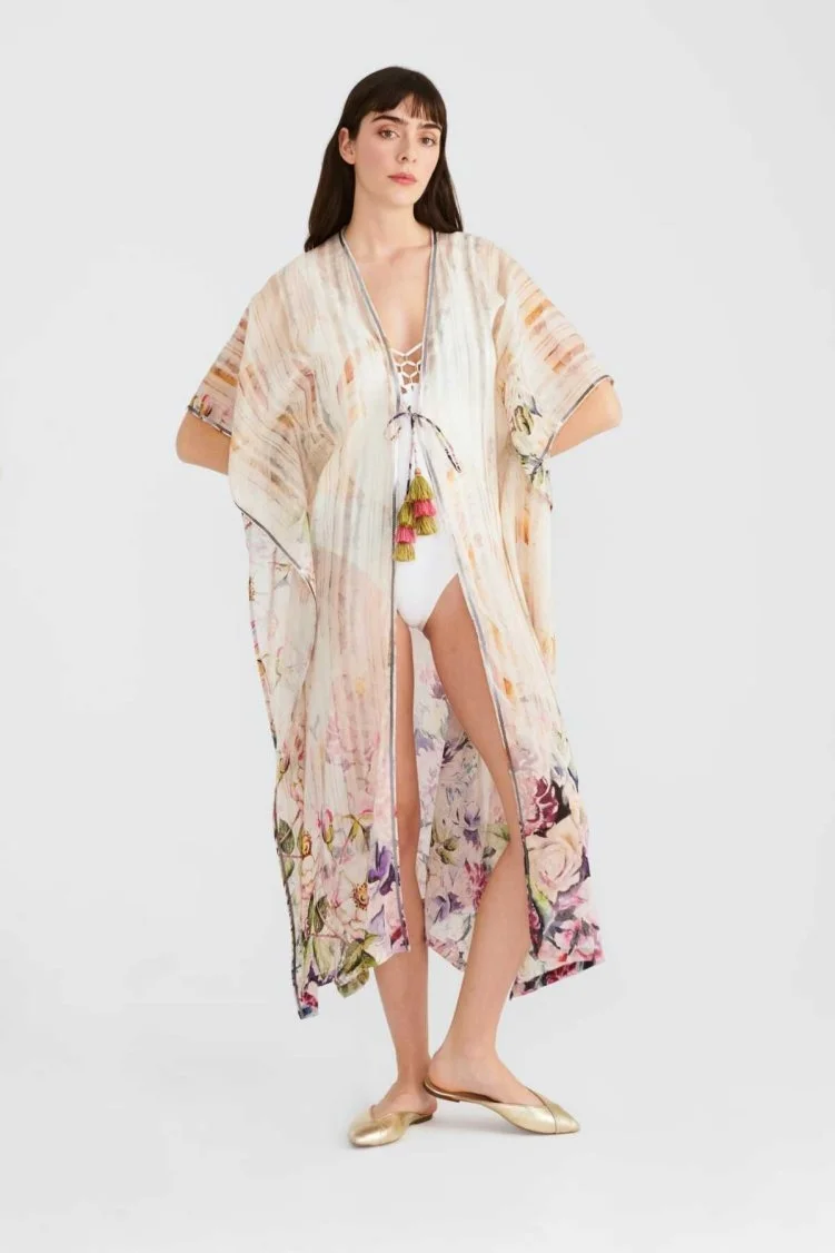 Çiçekli Bağlamalı Kimono Standart Renk - 3