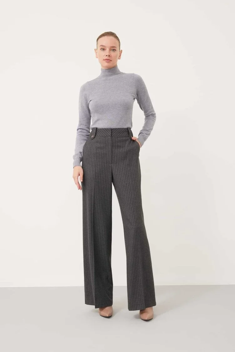 Flanel Geniş Paça Pantolon Standart Renk - 3