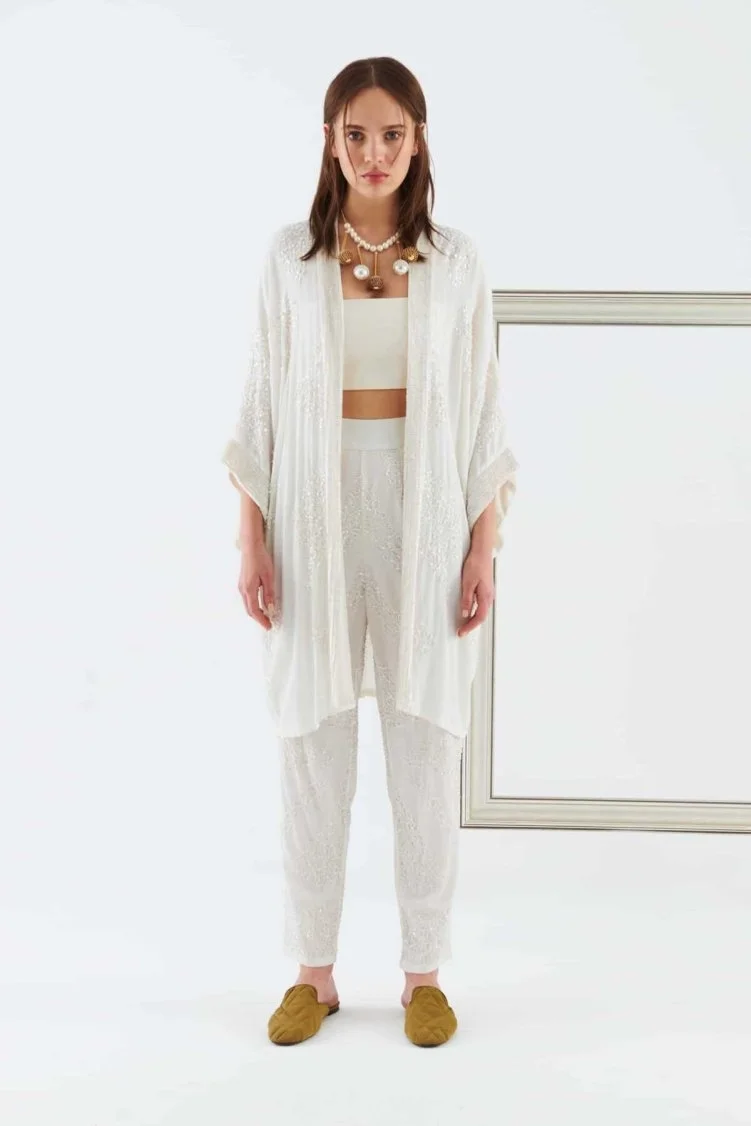 İşlemeli Desenli Abiye Kimono Standart Renk - 5