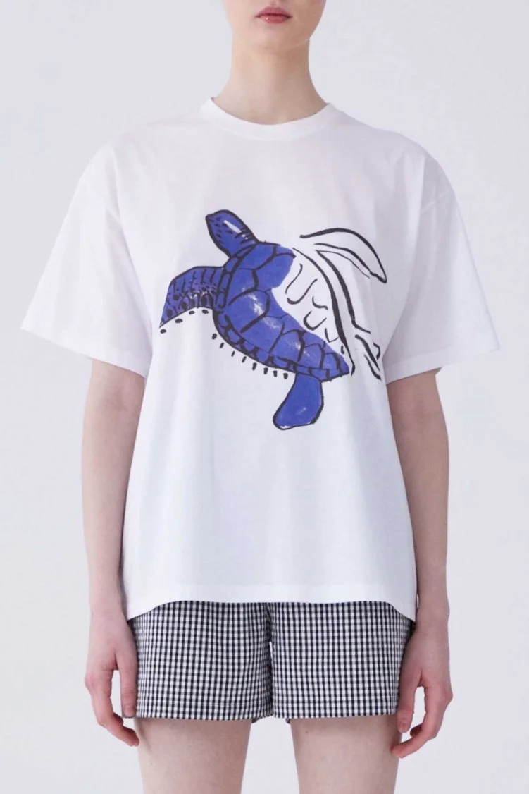 Kaplumbağa Desenli Kadın T-Shirt Beyaz - 3