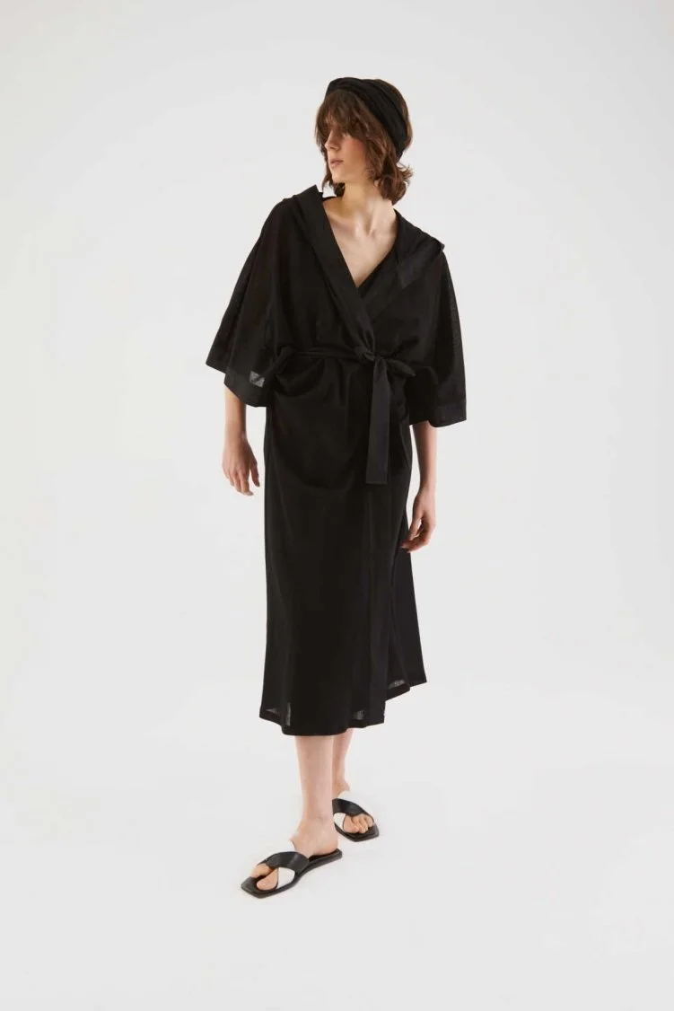 Kapüşonlu Kimono Siyah - 5