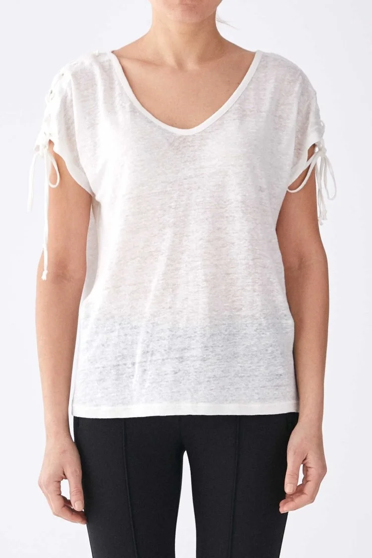 Kolları Bağcık Detaylı T-Shirt Ekru - 3
