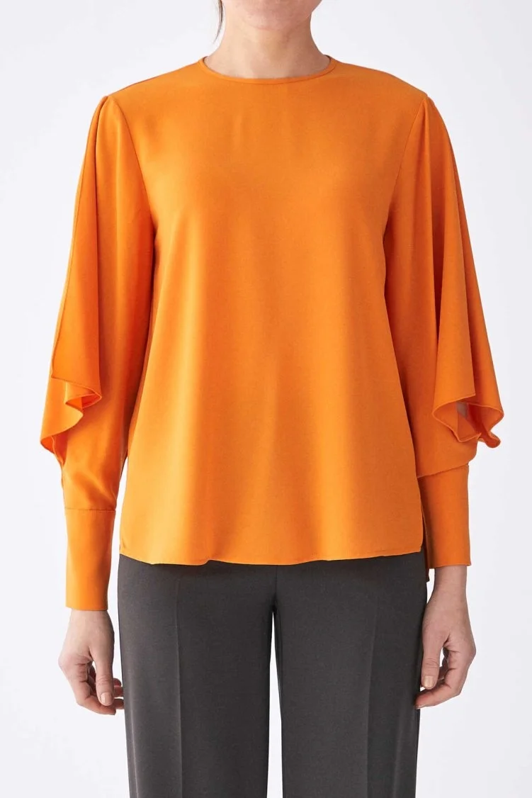  Kolu Fırfır Detaylı Bluz Oranj - 3