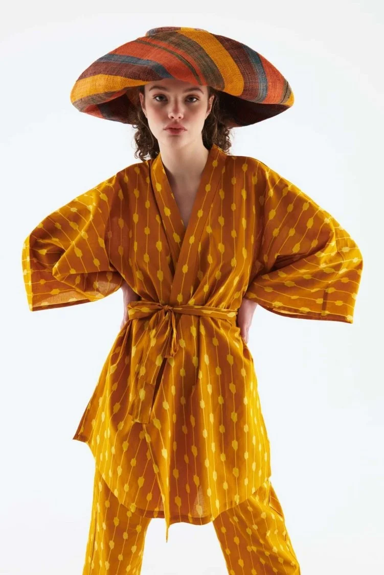 Kuşaklı Desenli Kimono Standart Renk - 5