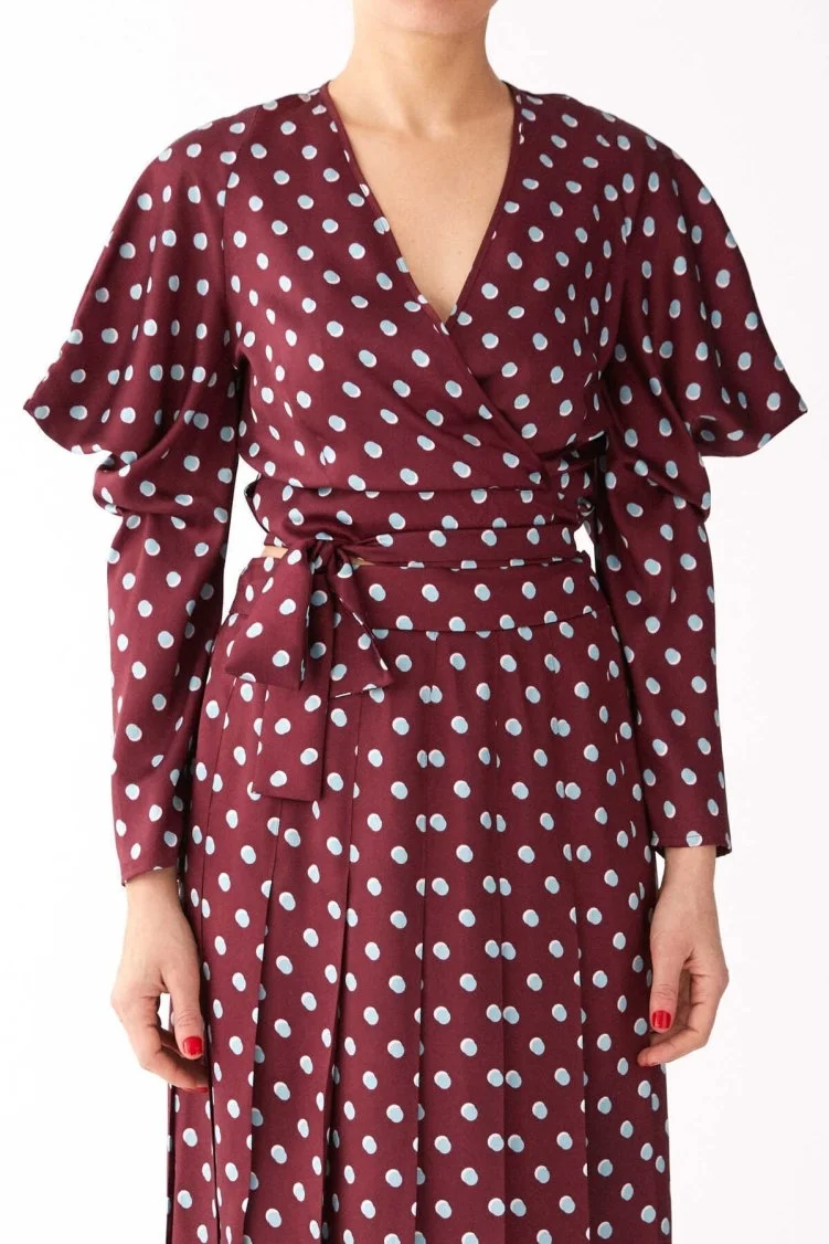  Puantiyeli Bluz Bordo - 3