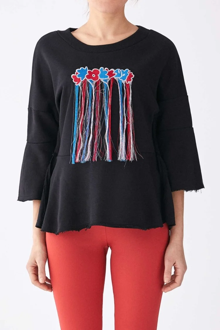 Püskül Detaylı Kadın T-Shirt Siyah - 3