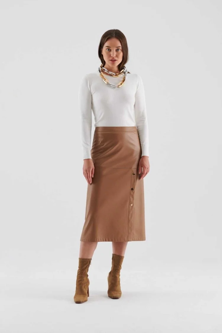  Suni Deri Midi Etek Camel - 3