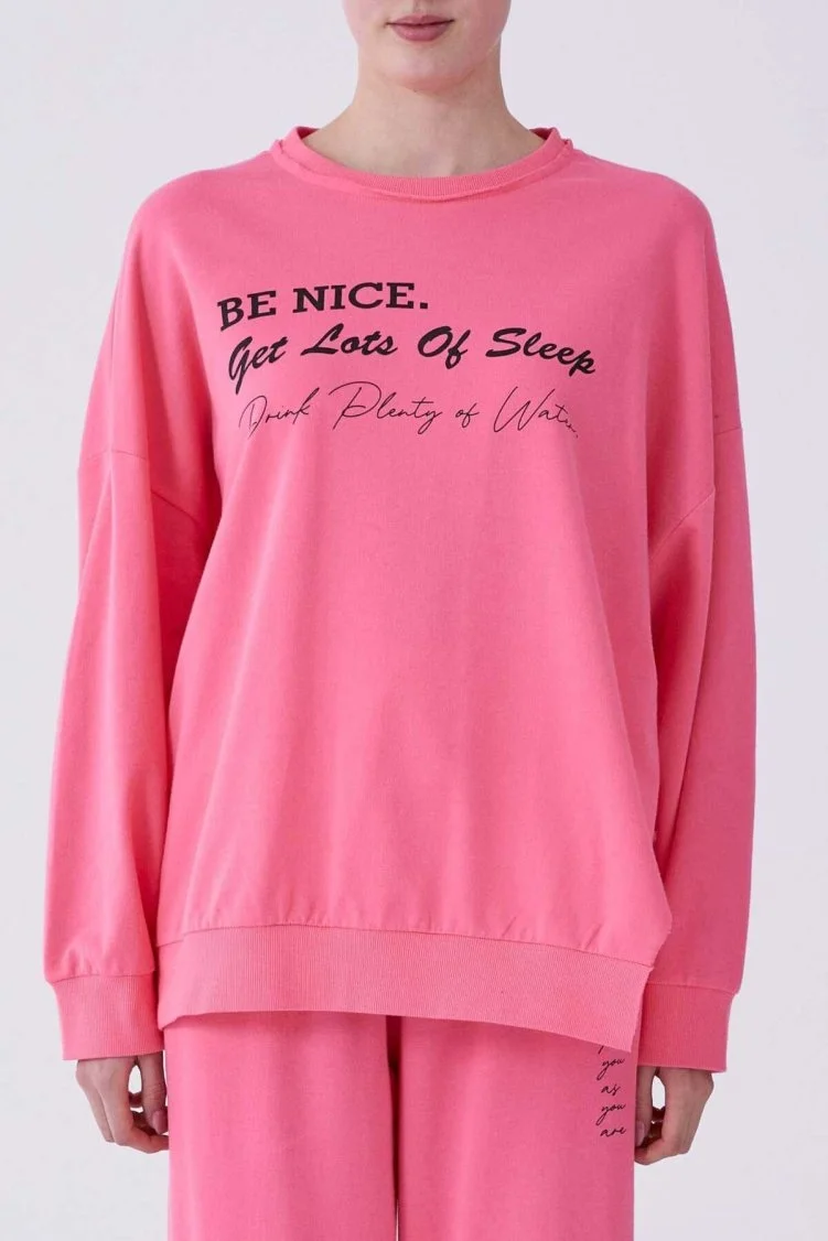 Yazı Detaylı Sweatshirt Pembe - 3