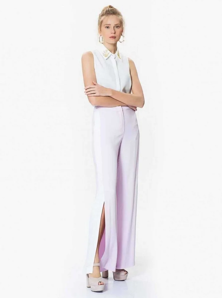 Yırtmaç Detaylı Pantolon Lila - 3