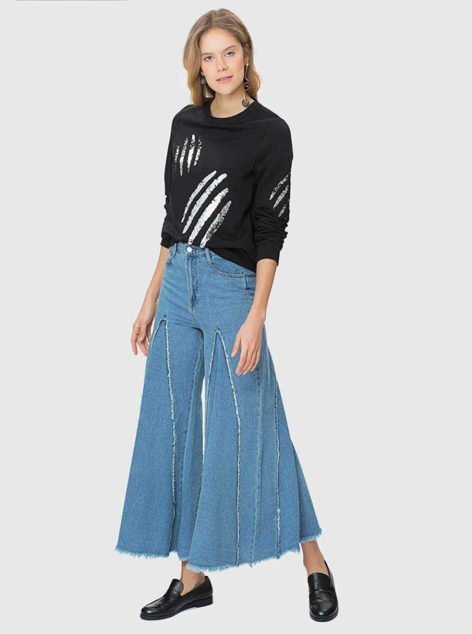 Bol Paça Jean Kadın Pantolon Standart Renk - 1