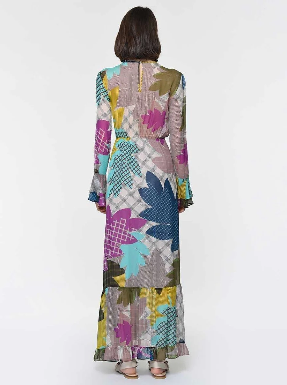 Çiçek Desenli Uzun Şifon Elbise Standart Renk - 2