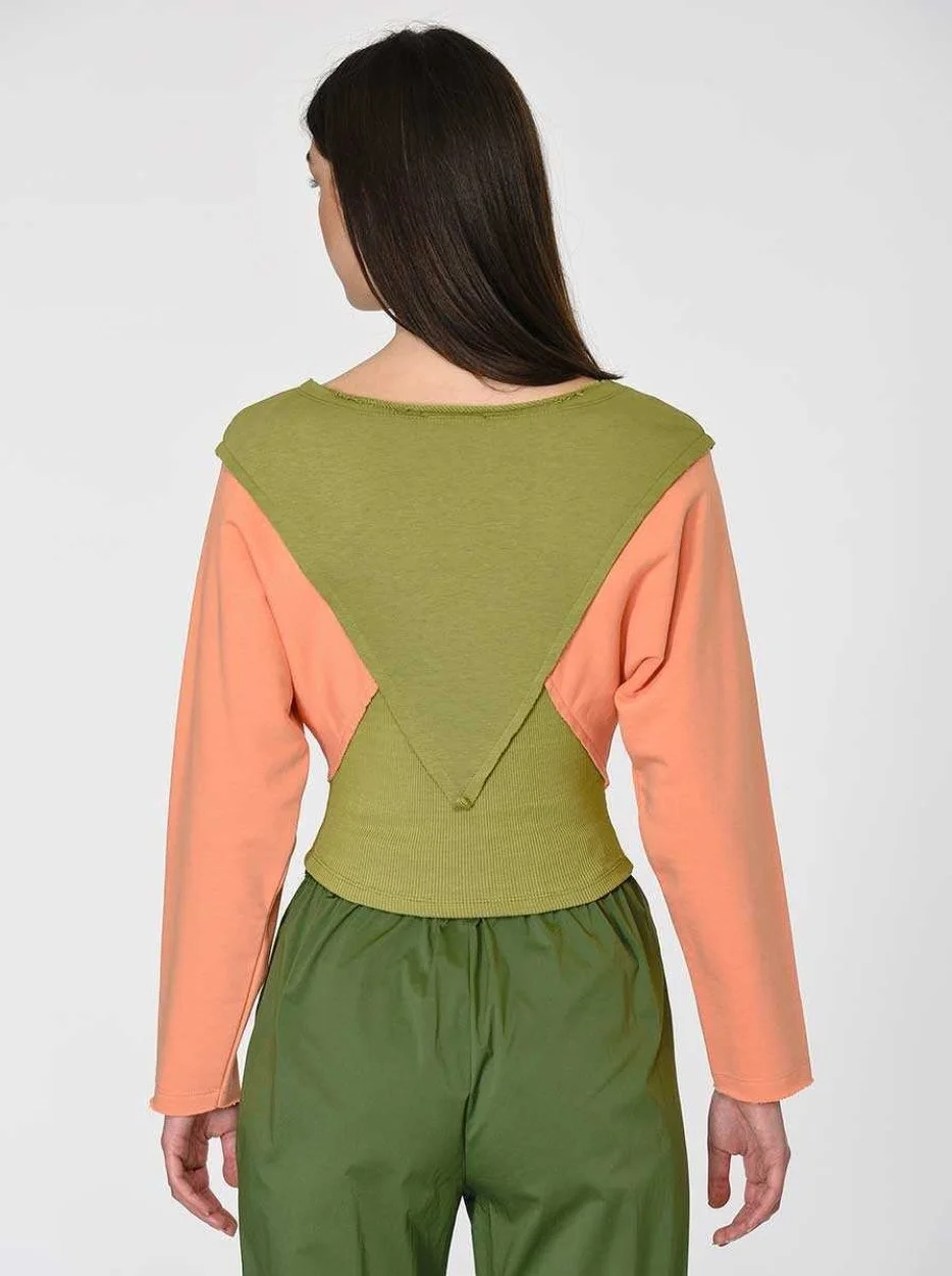Desenli Kadın Sweatshirt Yeşil - Oranj - 2
