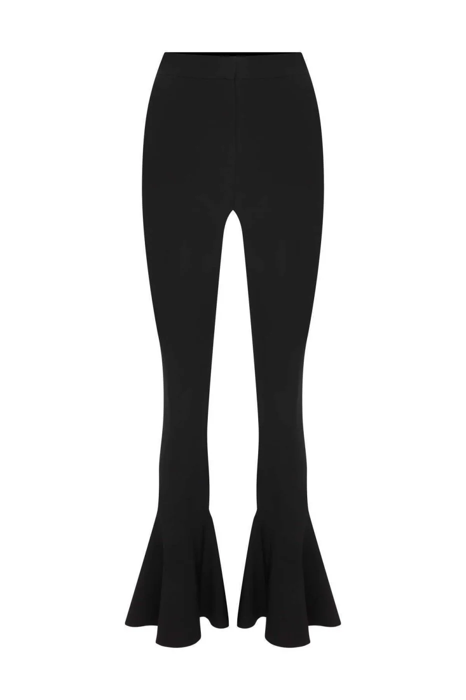  Düşük Bel Volanlı Paça Detaylı Likralı Krep Kadın Pantolon Siyah - 1