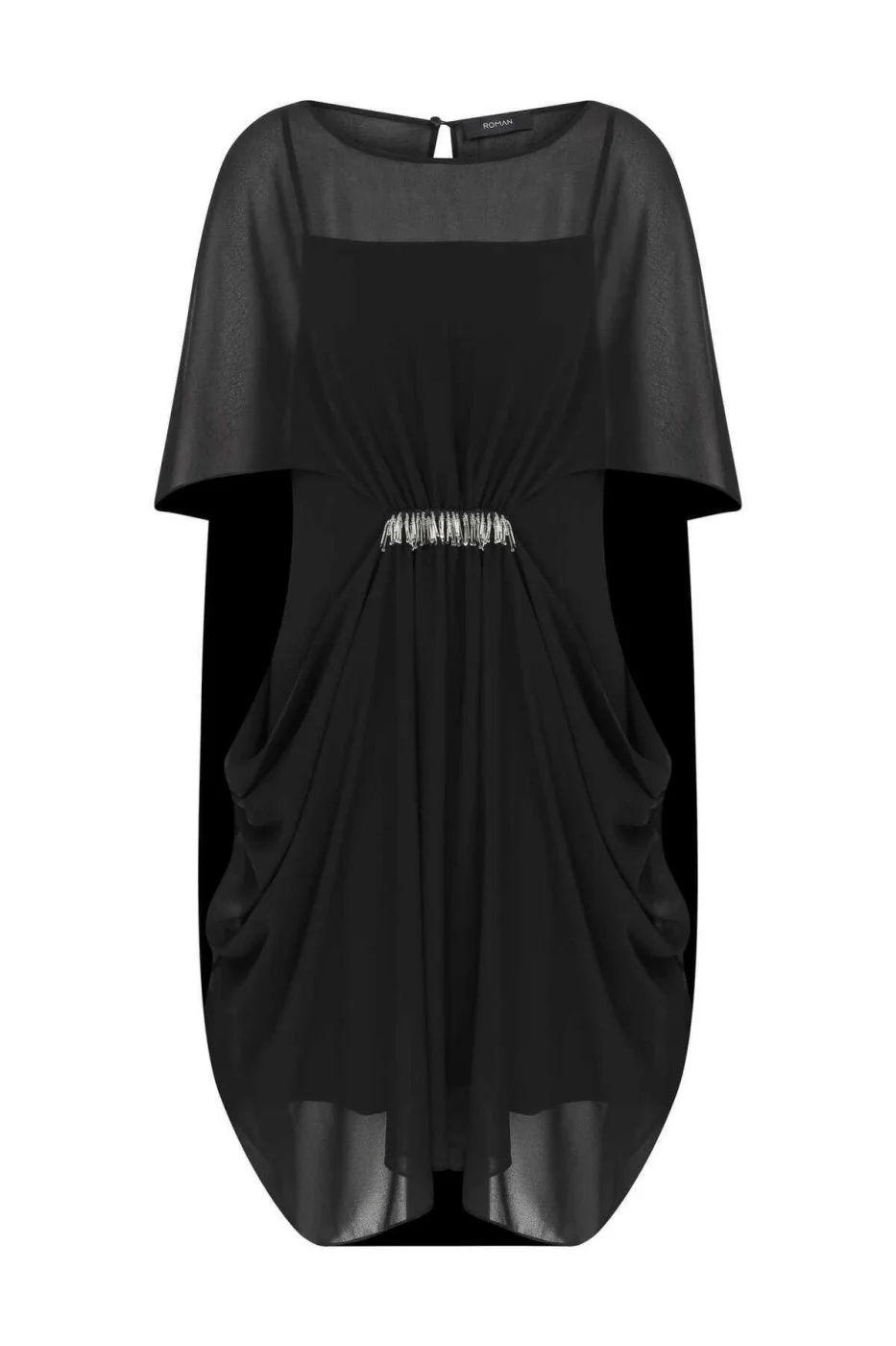  İşlemeli Transparan Abiye Elbise Siyah - 4