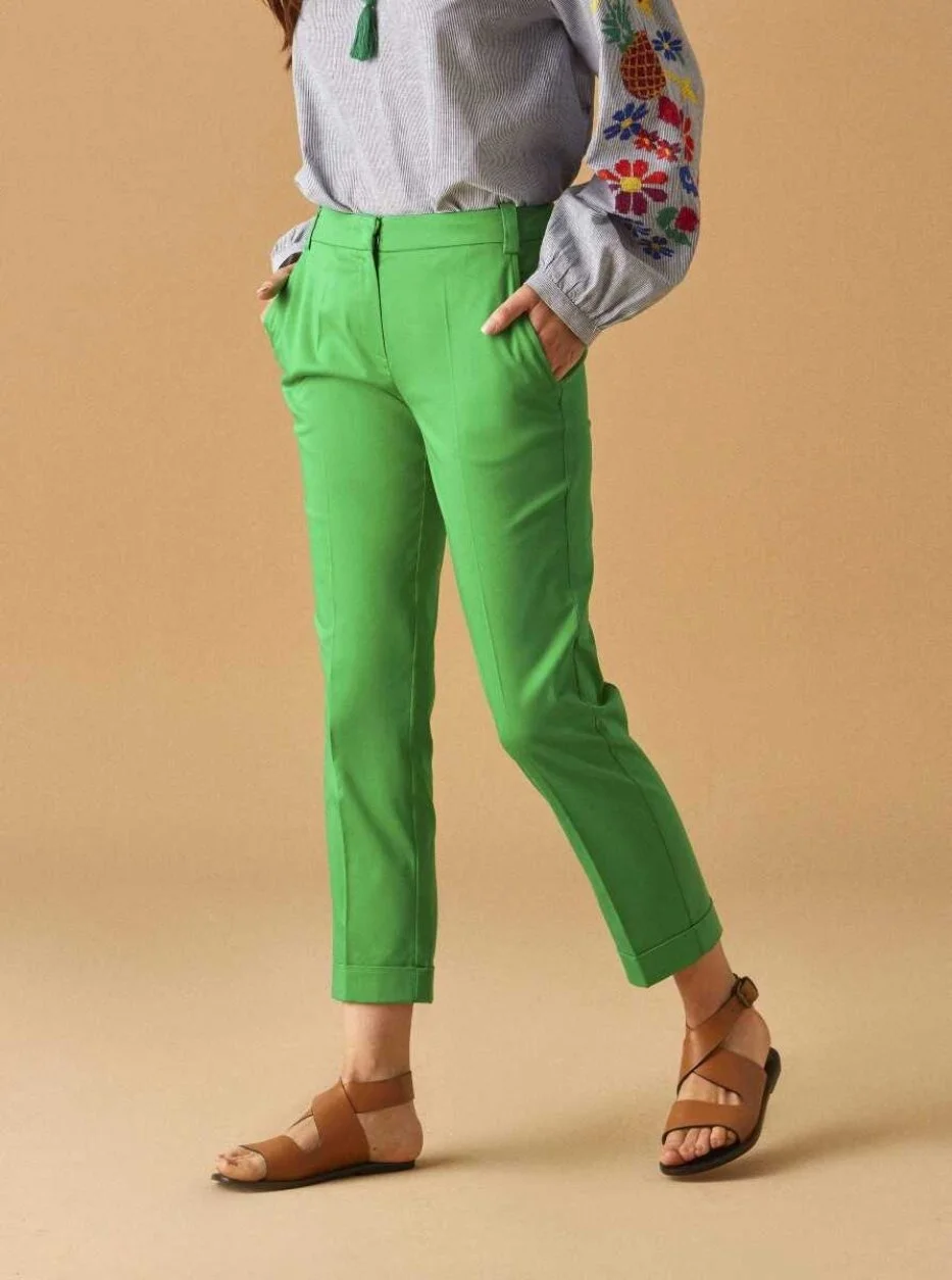 Katlı Paça Kadın Pantolon Yeşil - 3