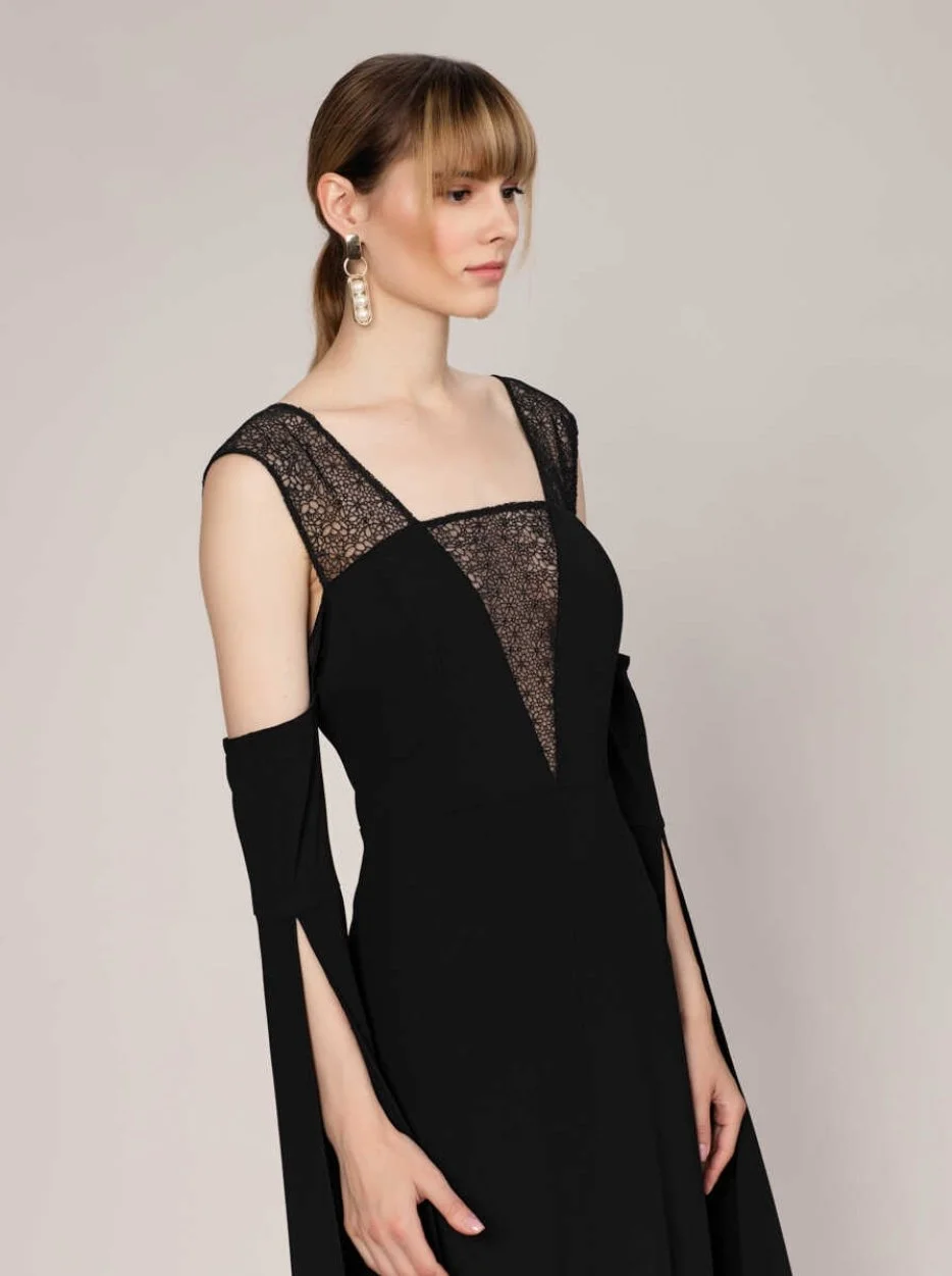  Kol Ve Dantel Detaylı Nişan Elbisesi Siyah - 4
