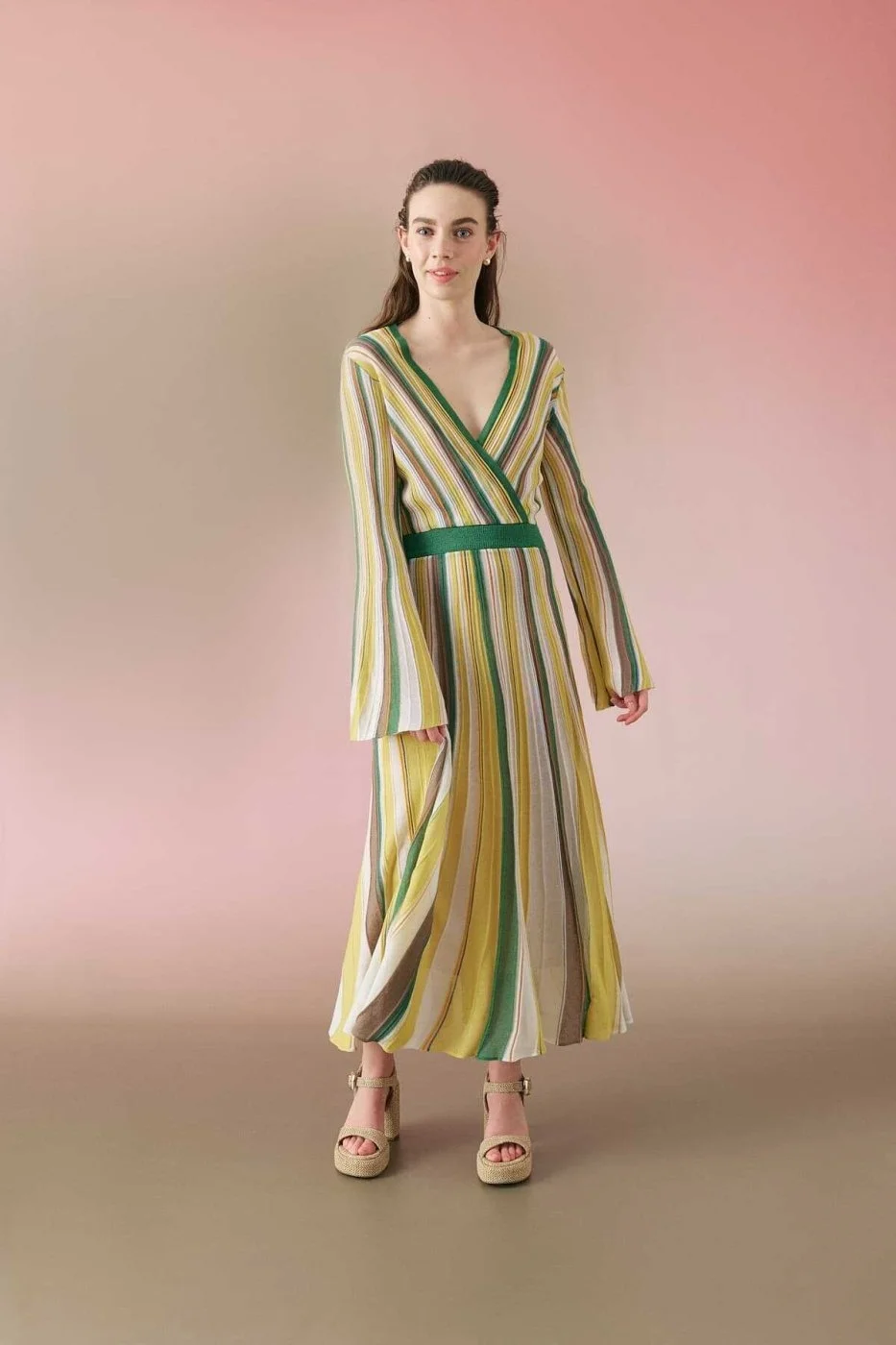 Kruvaze Midi Elbise Sarı - Multi - 1