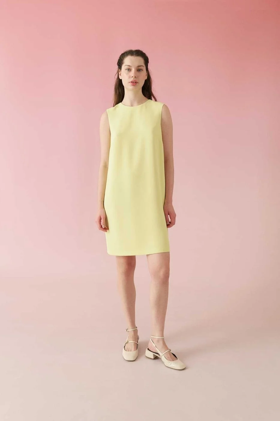 Sırt Dekolteli Krep Elbise Sarı - 1
