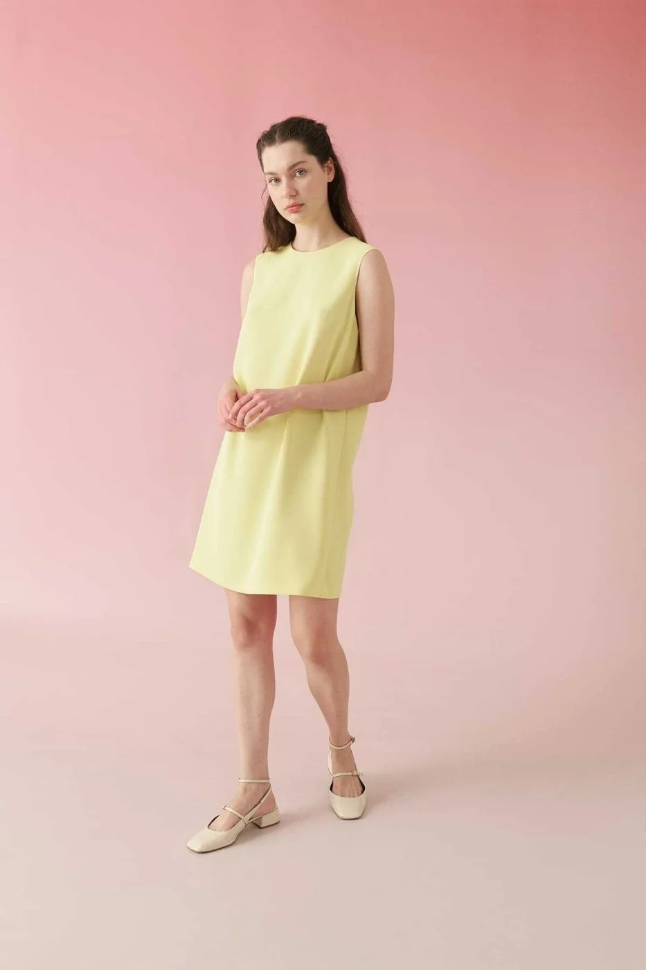 Sırt Dekolteli Krep Elbise Sarı - 3