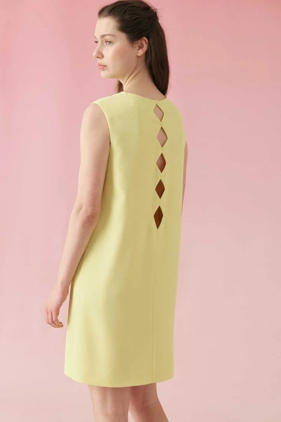 Sırt Dekolteli Krep Elbise Sarı - 2