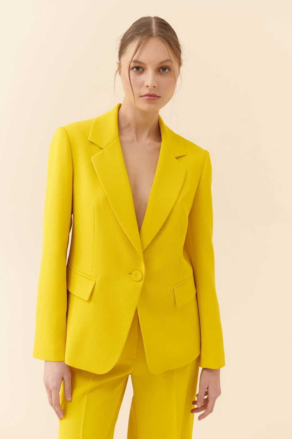  Tek Düğmeli Kadın Ceket Sarı - 1