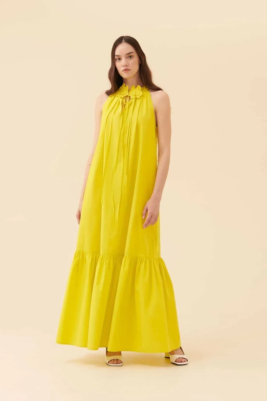 Kolsuz Uzun Elbise Sarı - 1