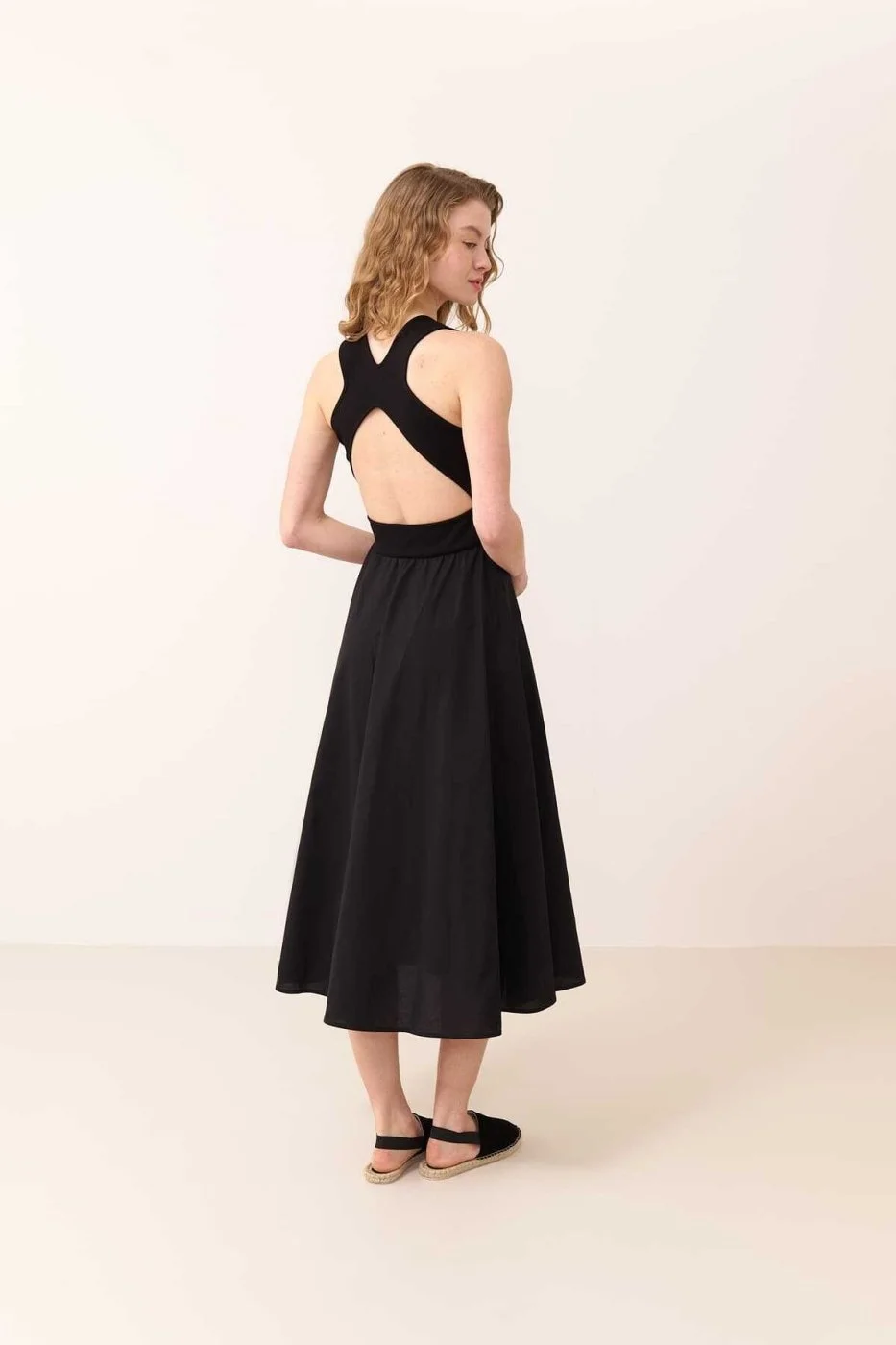 Çapraz Sırt Detaylı Poplin Elbise Siyah - 2