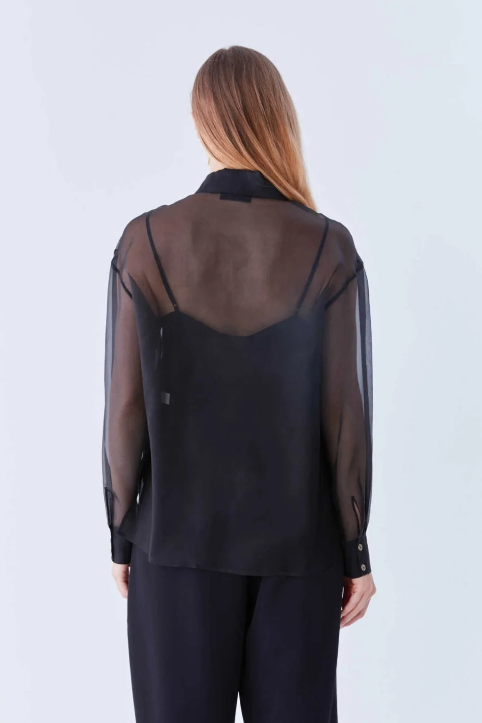  Cepli Transparan Kadın Gömlek Siyah - 2